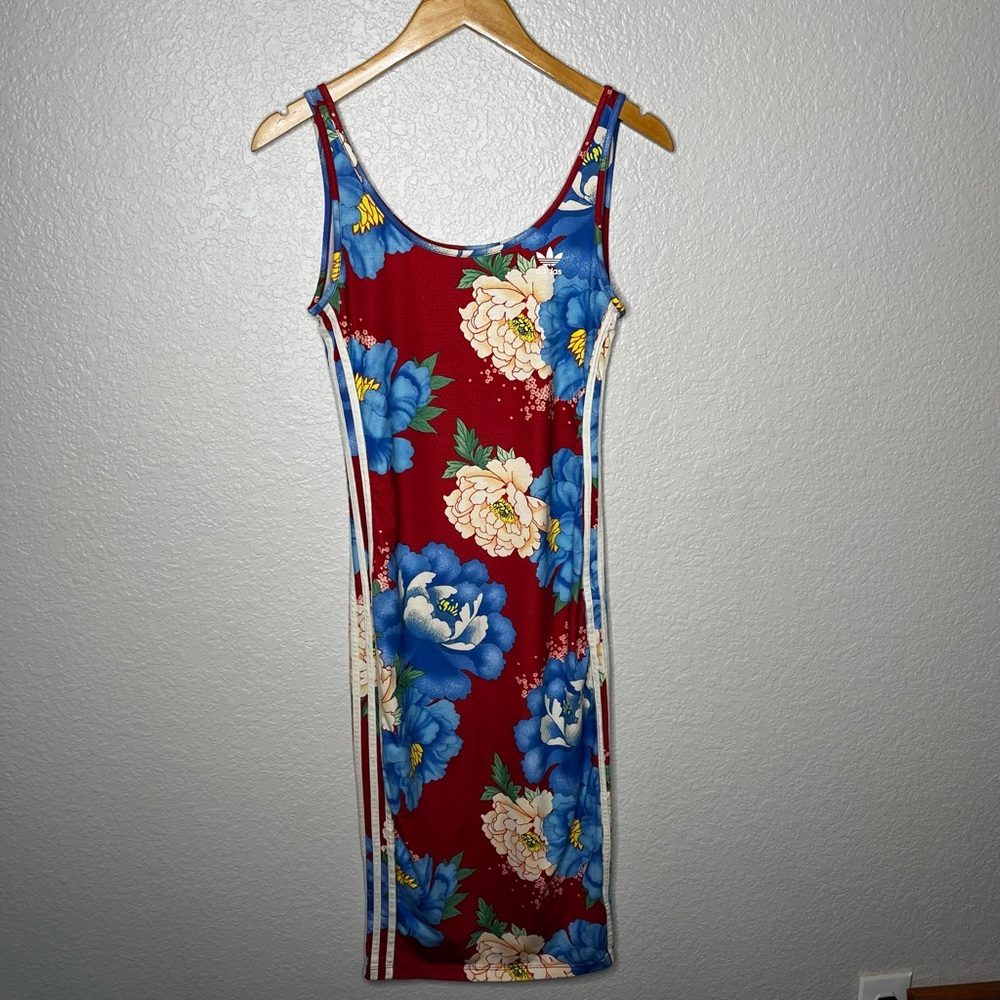 Adidas Originals x FARM Rio Chita Tank Dress Bodycon‎ S Stripes Floral Red Small - Picture 10 of 16